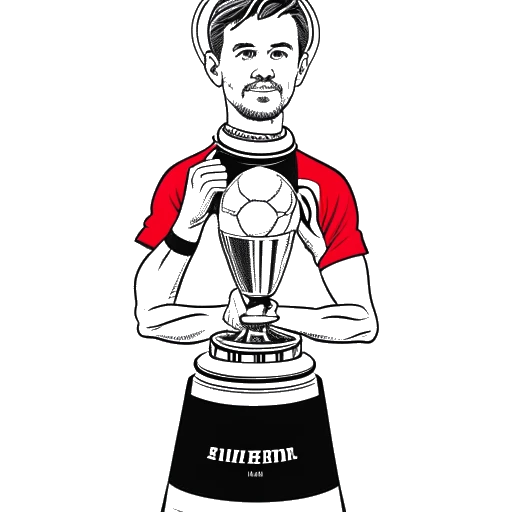 Dibujo en arte lineal de un hombre con indumentaria de fútbol, representando a Ante Čović, sosteniendo un trofeo, con el logo de Western Sydney Wanderers y el año '2014' en el fondo