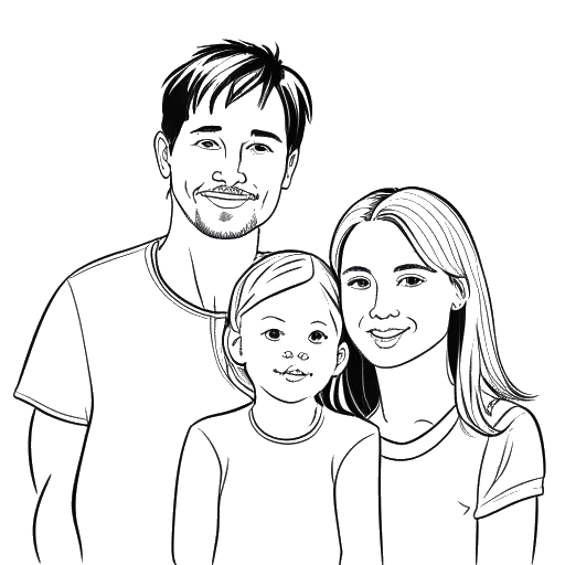 Line art drawing of a family, representing Ante Čović, his wife Vanessa, and their two children, Emelie and Christopher
