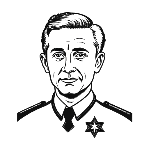 Line art drawing of a man wearing a medal with the insignia of the Order of the Star of Italian Solidarity, representing Ante Čović