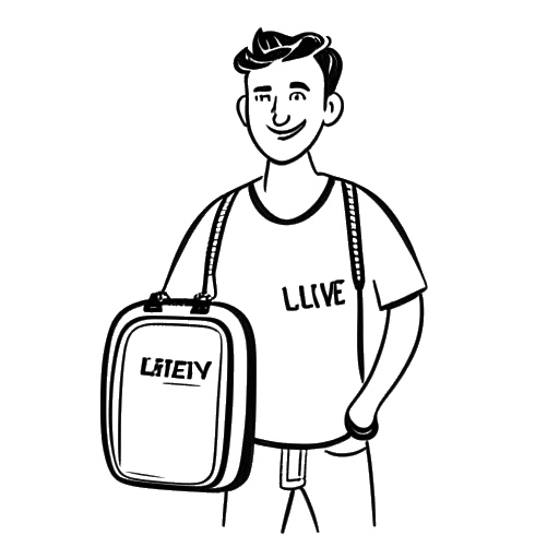 Line art drawing of a man holding a suitcase, representing Ante Čović leaving Perth Glory in 2016, with a heart symbol in the background