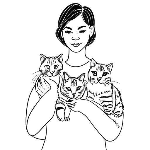 Strichzeichnung einer Frau, die AnniTheDuck darstellt, die trotz ihrer Laktoseintoleranz und Allergien drei Bengalkatzen besitzt