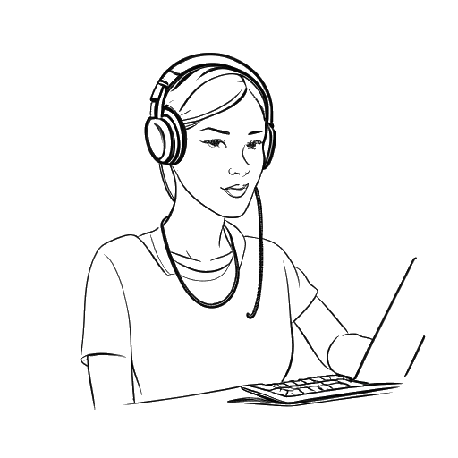 Strichzeichnung einer jungen Frau, die AnniTheDuck bei der Arbeit in einem Callcenter darstellt