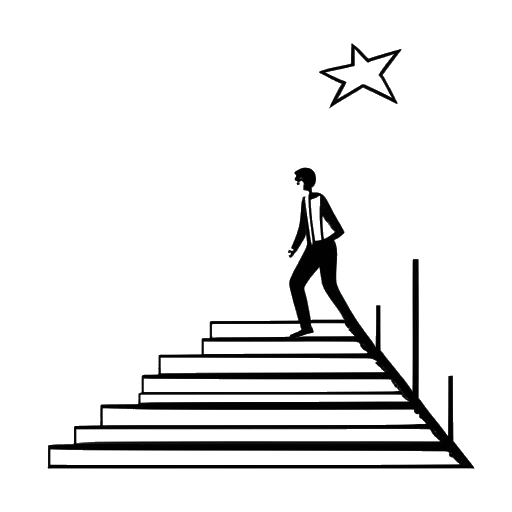Kunstzinnige tekening van een man, Tee Grizzley voorstellend, die zich omhoog beweegt op een trap gemarkeerd met 'Billboard', reikend naar een ster, wat zijn groeiend succes symboliseert.