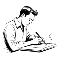 Dibujo de arte lineal de un hombre, representando a Tee Grizzley, escribiendo intensamente en un cuaderno con la sugerencia de una celda de prisión en el fondo.