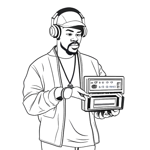 Desenho em arte linear de Tee Grizzley segurando sua mixtape 'Half Tee Half Beast', que ele lançou em abril de 2022