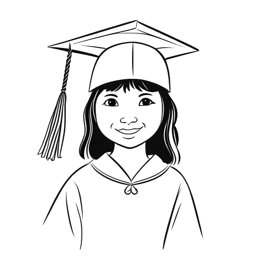 Line art drawing of a young girl, representing Ice Spice, wearing a graduation cap and holding a diploma