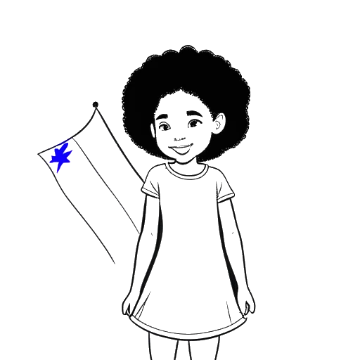 Desenho em arte linear de uma garota, representando Ice Spice, segurando uma bandeira dominicana e nigeriana