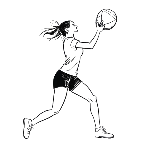 Line art drawing of a young woman, representing Ice Spice, playing volleyball