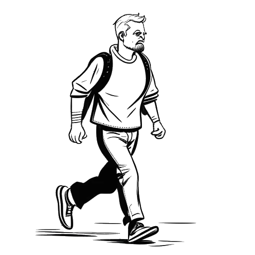 Desenho em arte de linha de um homem, representando Apollo Legend (Benjamin Smith), deixando um legado duradouro na comunidade Speedrun. Ele é lembrado por sua dedicação à jogabilidade justa e integridade. O desenho é feito em preto e branco, em um fundo branco.