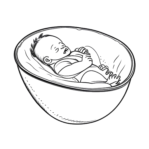 Line art drawing of a newborn baby, representing Apollo Legend, in a hospital bassinet.