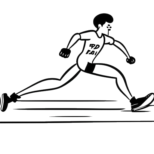 Desenho de arte em linha de uma pessoa correndo em uma pista com um banner 'Fair Play'.
