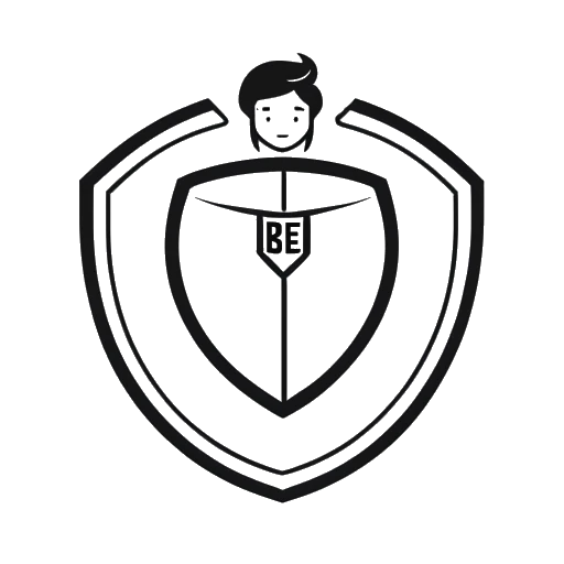 Dibujo de arte lineal de una persona sosteniendo un escudo con el logo de 'GoFundMe'.