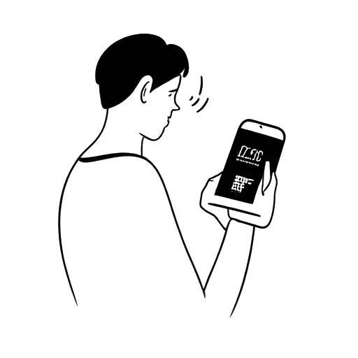 Lijntekening van een persoon die een mobiele telefoon vasthoudt met de woorden 'Voor de Onthulling'.
