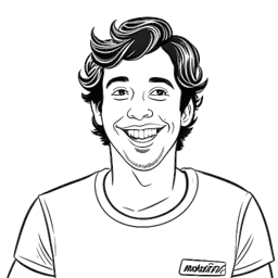 Line art drawing of David Dobrik announcing the opening of his own pizza restaurant, Doughbrik's Pizza, in Los Angeles.