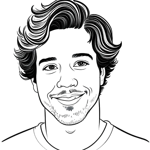 Line art drawing of David Dobrik, known for his personal life controversies, including his relationship with Liza Koshy, his comedic marriage to Lorraine Nash, and the allegations of misconduct by former members of the Vlog Squad.
