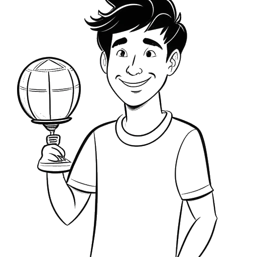 Line art drawing of a young man, representing David Dobrik, holding an orange blimp award.
