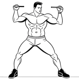 Strichzeichnung eines muskulösen Mannes, der Sascha Huber darstellt und Übungen mit einem YouTube-Play-Button im Hintergrund zeigt.