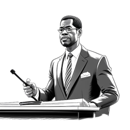 Line art drawing of Sterling K. Brown, representing Christopher Darden, dressed in a lawyer's suit, passionately presenting his case to the jury.