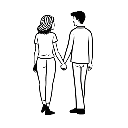 Line art drawing of a couple, representing Sterling K. Brown and Ryan Michelle Bathe, holding hands, with a Stanford University logo in the background