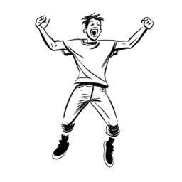 Dibujo en arte lineal de un hombre representando a GreekGodX superando obstáculos, con una expresión triunfante en su rostro.