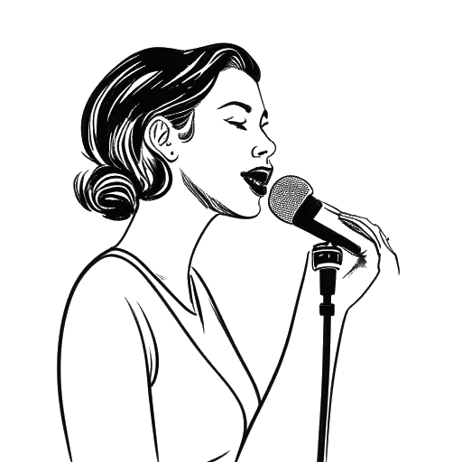 Lijnart-tekening van een vrouw die GreekGodX's moeder vertegenwoordigt, sprekend in een microfoon.