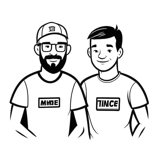 Desenho de arte linear de dois homens representando o GreekGodX e Ice Poseidon, se apoiando com um logo da TwitchCon ao fundo