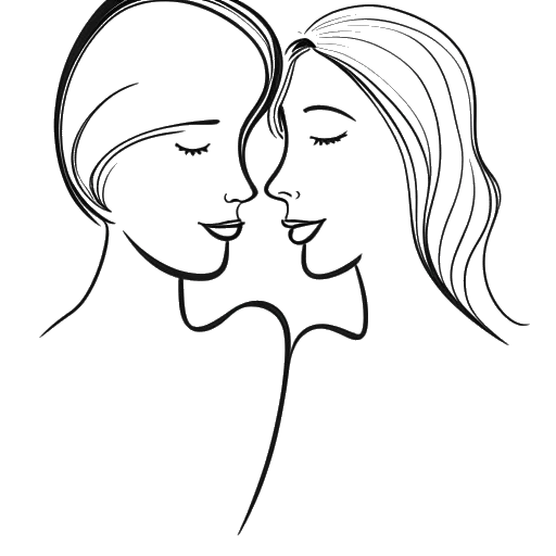 Dibujo de arte lineal de un hombre y una mujer representando a GreekGodX y Kitty, con un corazón entre ellos