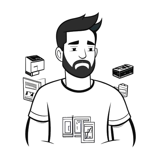 Lijnart-tekening van een man die GreekGodX vertegenwoordigt, wisselend tussen Minecraft- en Twitch-logos.