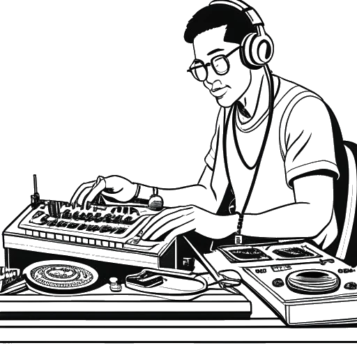 Dibujo lineal que representa a un hombre, que simboliza a Zedd, inclinándose alegremente sobre una mesa de mezclas de DJ, junto a una mesa de póker cargada de montones de fichas y cartas, todo sobre un fondo blanco.