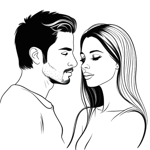 Dibujo de arte lineal de un hombre y una mujer, representando a Zedd y Selena Gomez, parados juntos.