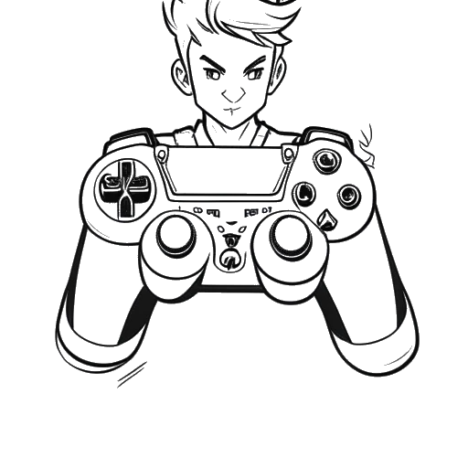 Disegno in stile line art di un uomo, raffigurante Zedd, che tiene un controller da gioco con il logo di League of Legends e un trofeo visibili sullo sfondo.