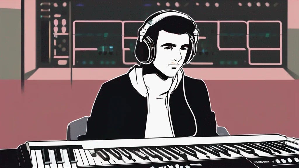 Zedd (Anton Zaslavski), bir kayıt stüdyosunda kulaklıkla oturmuş, arka planda klavye ekipmanı varken tutkuyla kameraya bakıyor.