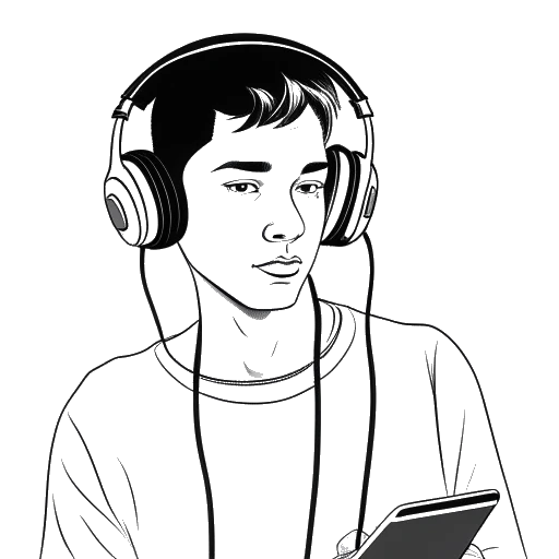 Strichzeichnung eines jungen Mannes, der Sascha darstellt, der Kopfhörer hält, mit 'Keine Angst (Horrorcamp Song)' und Spotify- und Apple Music-Logos im Hintergrund.