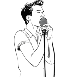 Strichzeichnung eines jungen Mannes mit Leidenschaft für Musik, der Andreas Bourani darstellt, der Gesangsunterricht nimmt und an Casting-Shows teilnimmt.