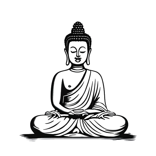 Strichzeichnung eines Mannes, der vor einer Buddhastatue meditiert und Andreas Bourani darstellt