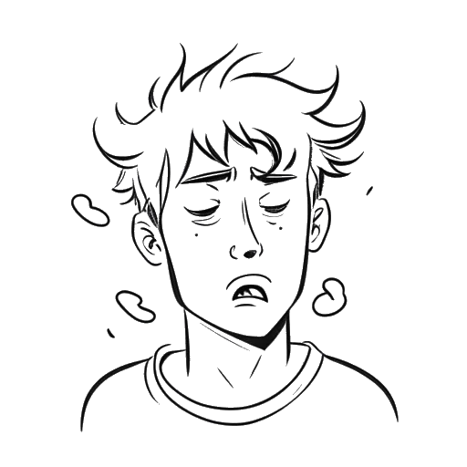 Desenho em arte de linha de Cryaotic, um homem com expressão perturbada, cercado por uma aura de controvérsia.