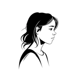 Desenho em linha de uma garota representando Lil Tay, parecendo contemplativa entre sombras que simbolizam conflitos internos e as pressões da fama, tudo contra um fundo branco.
