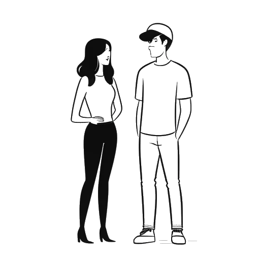 Line art drawing of a woman, representing Lil Tay, standing next to a man, representing her brother Rycie, with a YouTube logo.