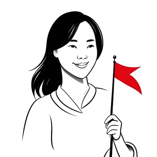Desenho em arte linear de uma mulher, representando Lil Tay, segurando as bandeiras do Canadá e da China.