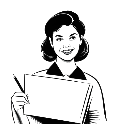Dibujo de arte lineal de una mujer, representando a Lil Tay, sosteniendo un diploma escolar con una pizarra en el fondo.