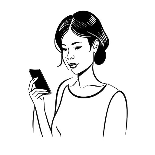 Dibujo de arte lineal de una mujer, representando a Lil Tay, sosteniendo un teléfono móvil con un número grande en la pantalla.