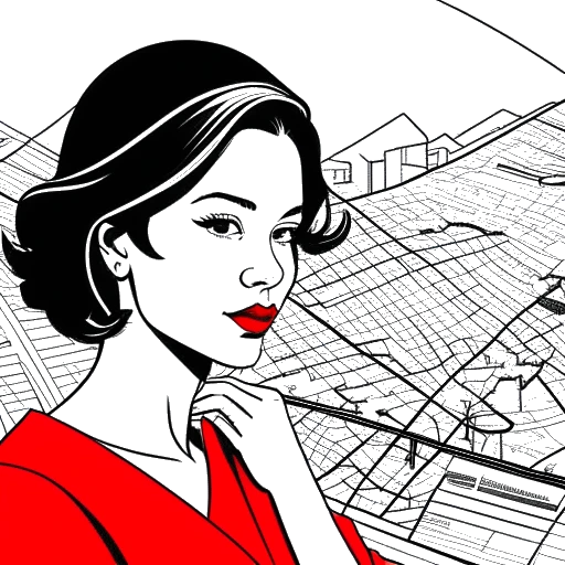 Line art drawing of a woman, representing Lil Tay, with a map of Atlanta in the background and a red 'X' over it.
