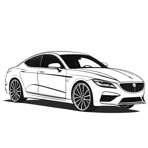 Line art drawing of a woman, representing Lil Tay, standing next to a luxury car.