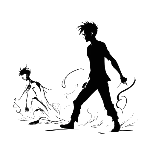 Strichzeichnung eines jungen Mannes, der Sido repräsentiert, der mit seinem eigenen Schatten konfrontiert ist und seine vergangenen Kämpfe mit kriminellen Aktivitäten und Sucht symbolisiert.