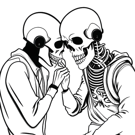 Strichzeichnung von zwei Männern, die Sido und Bushido darstellen, die gemeinsam Musik machen
