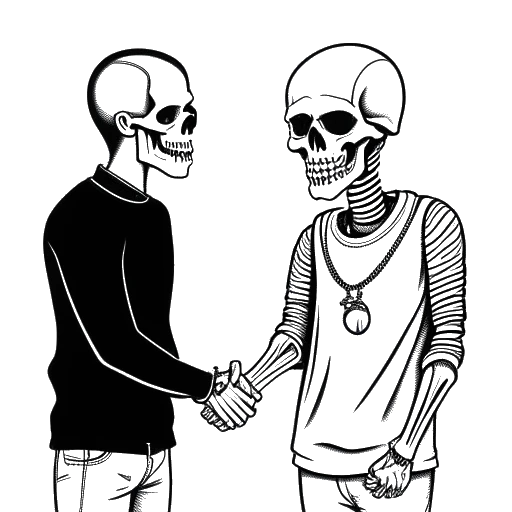 Strichzeichnung von zwei Männern, die Sido und B-Tight darstellen, die sich die Hände schütteln und lächeln