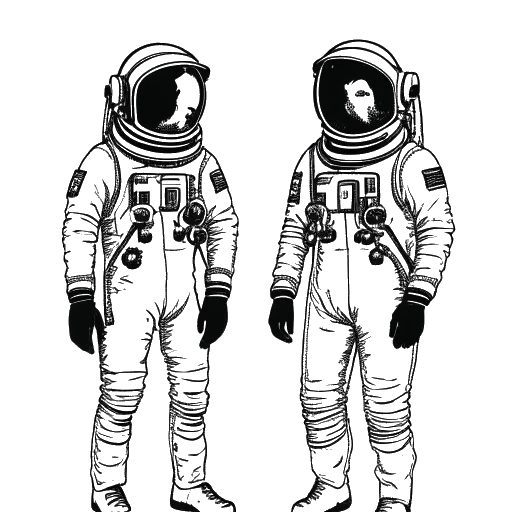 Strichzeichnung von zwei Männern, die Sido und Andreas Bourani darstellen, wobei einer einen Astronautenanzug trägt und Mikrofone hält