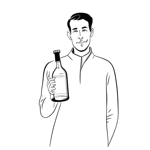 Strichzeichnung eines Mannes, der Sido darstellt, der eine Flasche Wodka und eine Flasche Gin hält