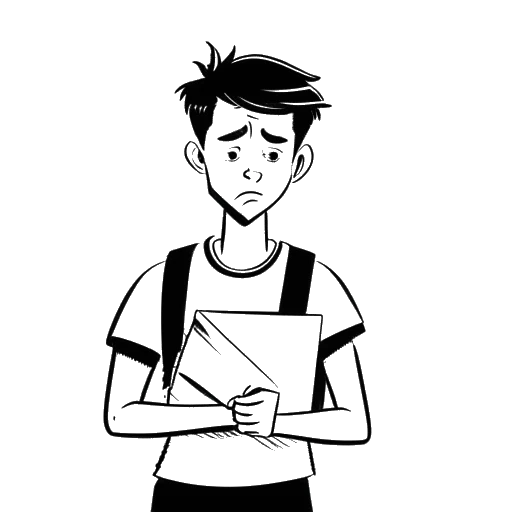Strichzeichnung eines Mannes, der Sido darstellt, mit einem Schulordner und einem enttäuschten Gesichtsausdruck