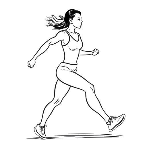 Desenho em arte linear de uma jovem mulher, representando Lily Chee, fazendo exercícios cardiovasculares